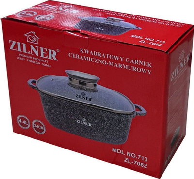 Tigan i thellë Zilner 7002, granit, 24 cm, gri me kapak xhami