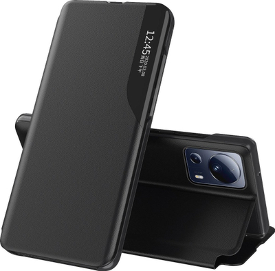 Mbulesë telefoni Hurtel Eco Leather View Case për Xiaomi 13 Lite, me kapak palosës, me stand, e zezë