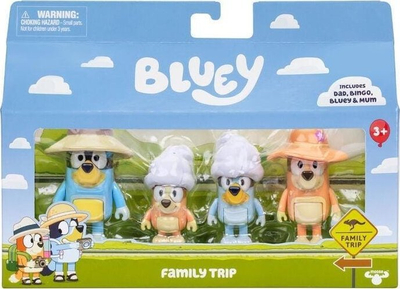 Set figurina Bluey Family Trip 4-Pack, 4 personazhe, për kalamaj, shumëngjyrësh