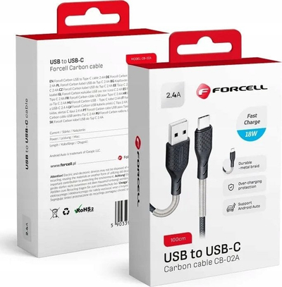 Kabllo USB Forcell Carbon CB-02A, USB-A në USB-C 2.0, 60W, 1m, e zezë