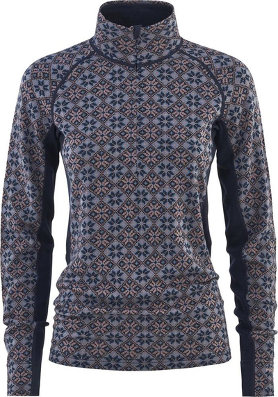 Bluzë termo për goca Kari Traa Rose Light HZ, 100% lesh Merino, gjysmë zinxhir, blu me motiv