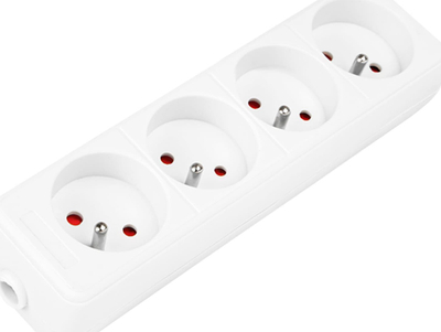 Shpërndarës elektrik Power Strip Splitter, 4 dalje, me tokëzim, i bardhë