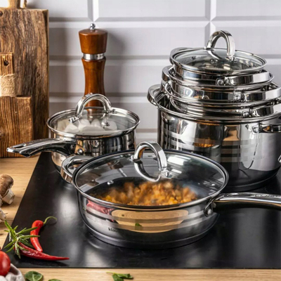 Set tenxheresh dhe tiganësh Klausberg KB-7698, 12 pjesë, inoks, për induksion, argjendtë