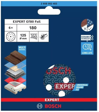 Disqe lëmimi Bosch Expert O780, 125mm, granulim 180, set 6 copë