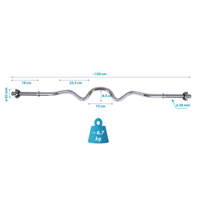 Shufër e harkume EB Fit Strongly Bent Bar, 120cm, fi28, ngjyrë argjendtë
