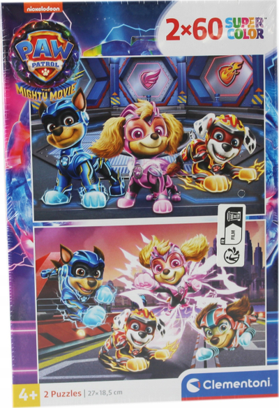 Puzzle Clementoni Paw Patrol Supercolor 21626, 2x60 copa, për kalamaj 4-6 vjeç, shumëngjyrësh