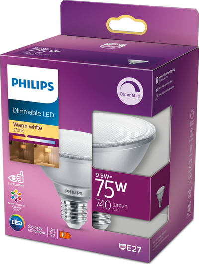Llambë reflektore LED Philips PAR30S, E27, 9.5W, dritë e ngrohtë, me ulje-ngritje drite (dimmable)