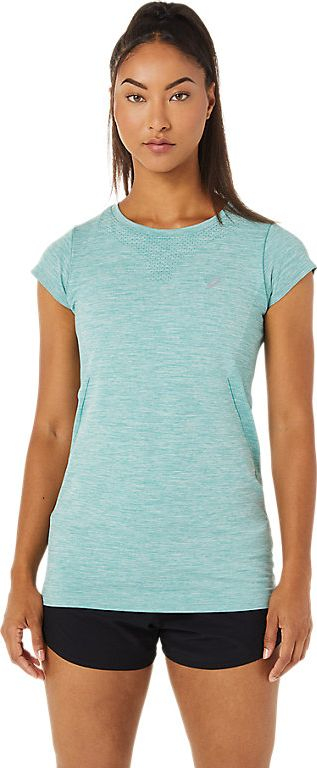 Bluzë sportive Asics Race Seamless SS Top, për goca, me mëngë të shkurtra, ngjyrë turkeze