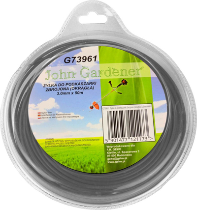 Fije trimmeri GEKO John Gardener G73961, 3.0mm, 50m, profil i rrumbullakët, najlon gri