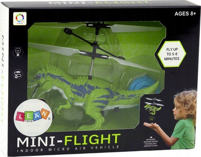 Lodër fluturuese Lean Toys Mini Flight, dinosaurus me sensor dore, me telekomandë, jeshile