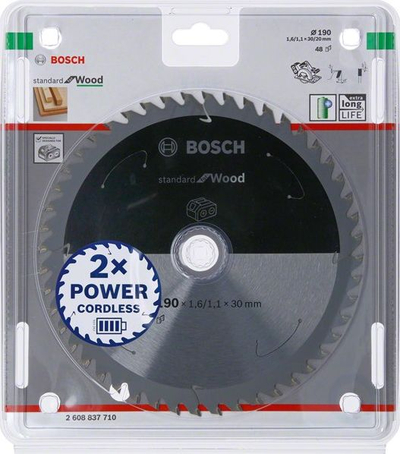 Teh rrethor Bosch Pro Cordless për dru 190mm, 48 dhëmbë, vrimë 30mm