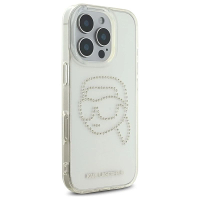 Mbrojtëse telefoni Karl Lagerfeld IML Rhinestones Karl Head për iPhone 16 Pro Max 6.9", transparente