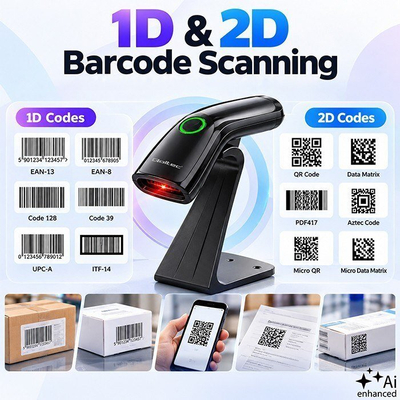 Lexues barkodi Qoltec 52752, pa tela 2.4G, 1D 2D QR EAN, i zi
