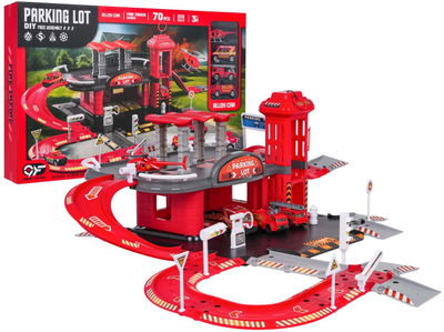 Set lodër Adar Fire Station, stacion zjarrfikës me pista, drita dhe tinguj, i kuq