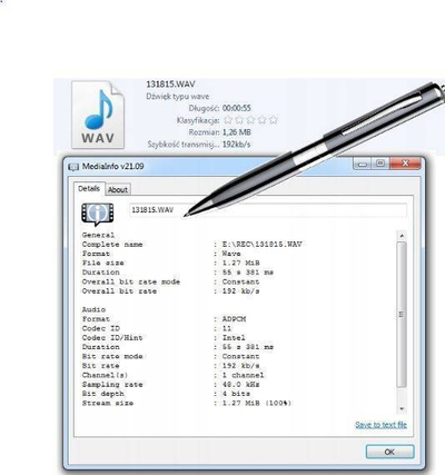 Stilolaps regjistrues zëri Luxury Goods Mini Spy, 15 orë, pendrive, i zi