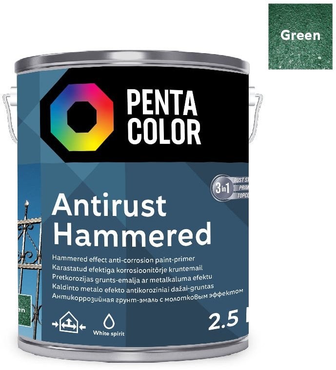 Bojë antikorrozive Pentacolor Antirust Hammered, për metal, 2.5L, jeshile