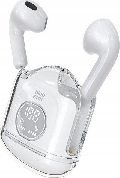 Kufje Bluetooth Blue Star Transparency Fi22, TWS, me ekran baterie, të bardha
