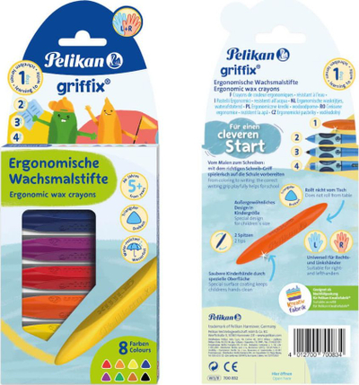 Ngjyrosa dylli Pelikan Griffix, set 8 ngjyra, trekëndore ergonomike, shumëngjyrëshe
