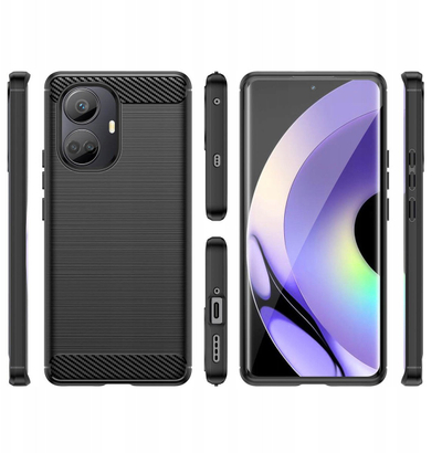 Këllëf telefoni Armor për Realme 10 Pro Plus, TPU i fortë, me teksturë karboni, i zi