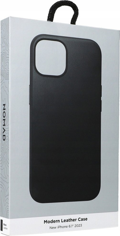 Futrollë Nomad Modern Leather Case për iPhone 15, lëkurë e zezë