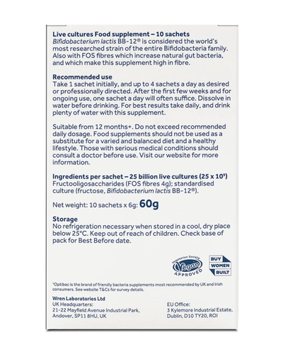 Probiotik në formë të pluhurit Optibac Bifido & Fibre, 10 qeska