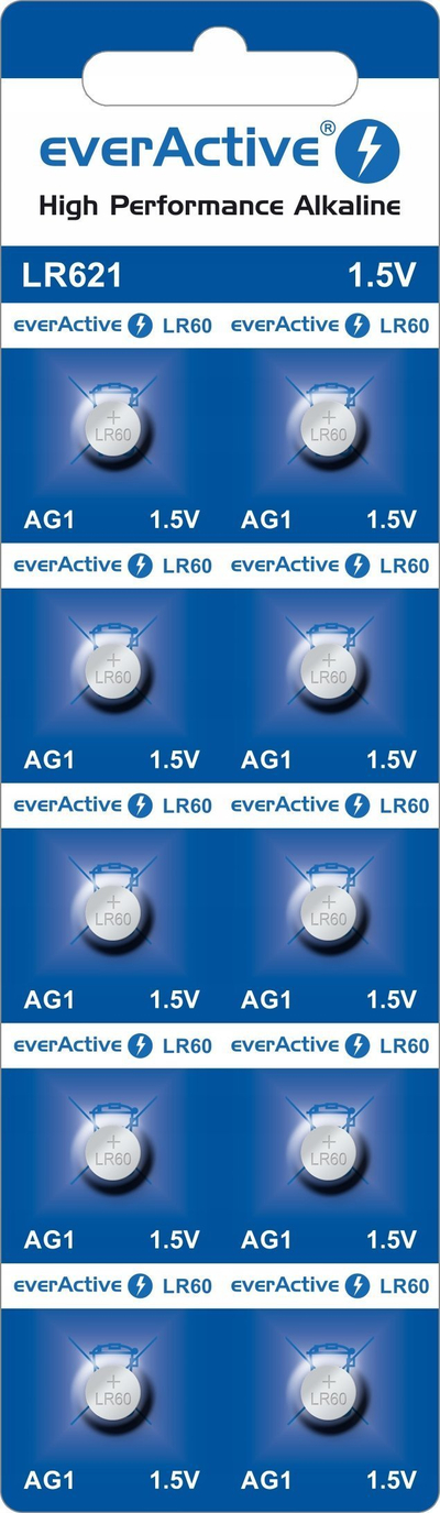 Bateri alkaline EverActive AG1 LR60 LR621, 1.5V, 50 copë në paketë