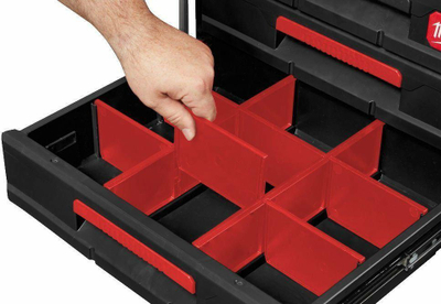 Set ndarësish Milwaukee Packout 3 Drawer, plastik, i kuq
