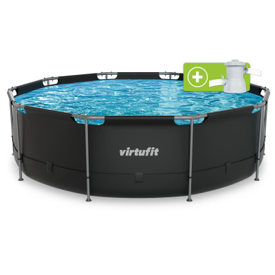 Pishinë me kornizë VirtuFit Round, Ø366 x 100 cm, me pompë filtri, ngjyrë antracit
