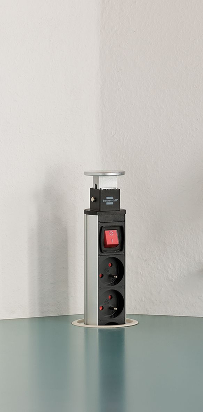 Bllok prizash Brennenstuhl Tower Power, 3 porta, 2x USB, 2m, gri