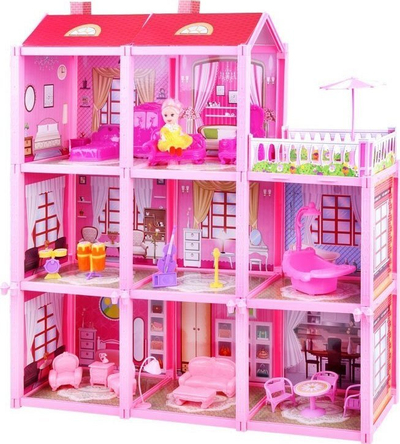 Shtëpi lodër me kukull Pink House ZA3075, 3 kate, me mobilje, rozë