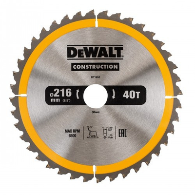 Teh rrethor Dewalt DT1953-QZ, 216mm, 40 dhëmbë, gri