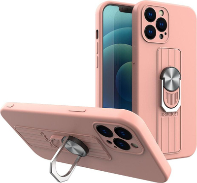 Kapak silikoni me unazë për Apple iPhone 11 Pro Max, mbajtëse 360°, rozë