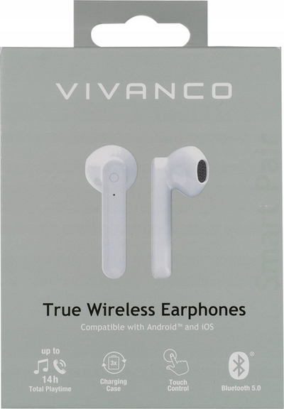 Kufje Vivanco 60599 True Wireless, Bluetooth 5.0, 14 orë bateri, të bardha