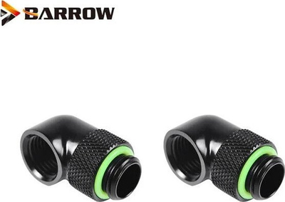 Përshtatës 90° për ftohje uji Barrow, lidhje G1/4, rrotullues, i zi
