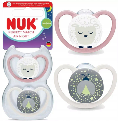 Цица бебе NUK Perfect Match Air Night, 18–36 месеци, сет 2 парчиња, повеќебојни