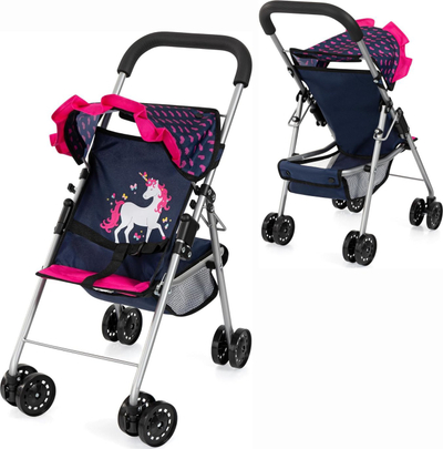 Karrucë lodër për kukulla Bayer Buggy, me tendë dielli, paloset, blu rozë