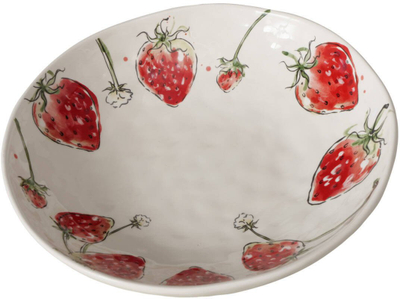 Enë dekorative Boltze Home Strawberry, qeramike, 34 cm, e kuqe me të bardhë