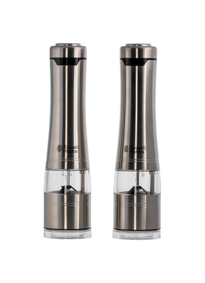 Set mulli elektrik për kripë dhe piper Russell Hobbs 23460-56, me bateri, çelik inox, argjendtë