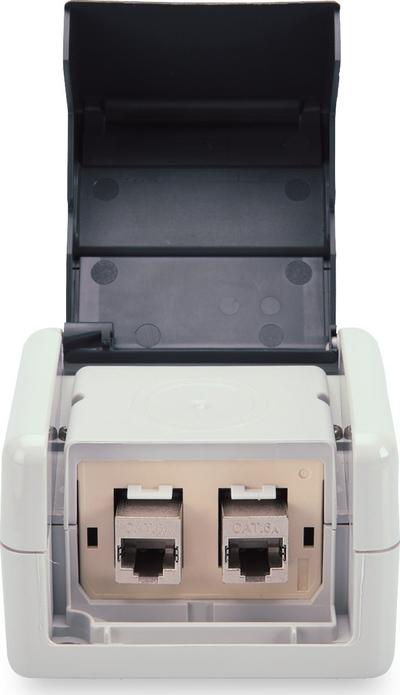Kuti lidhëse Digitus OUTDOOR SURFACE MOUNT BOX IP44, 2 module Keystone, IP44, e bardhë