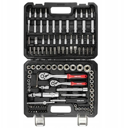 Set veglash Baumauto Tool Set Large, 108 copa, 1/4" dhe 3/8", në kuti plastike të zezë