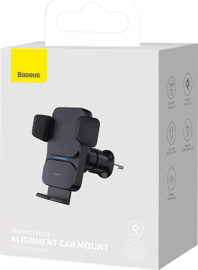 Mbajtëse telefoni për veturë Baseus Wisdom, karikim wireless 15W, montim në grilë ajri, e zezë