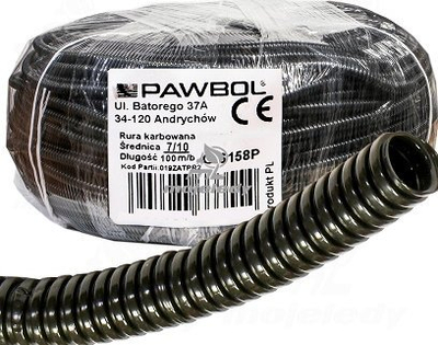 Gyp i korruguar Pawbol Corrugated Conduit 10/7, diametër 10 mm, plastik, i zi