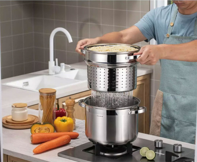 Tenxhere për spaghetti Klausberg KB 7738, 24 cm, 7L, set 3 pjesë, për induksion, argjendtë