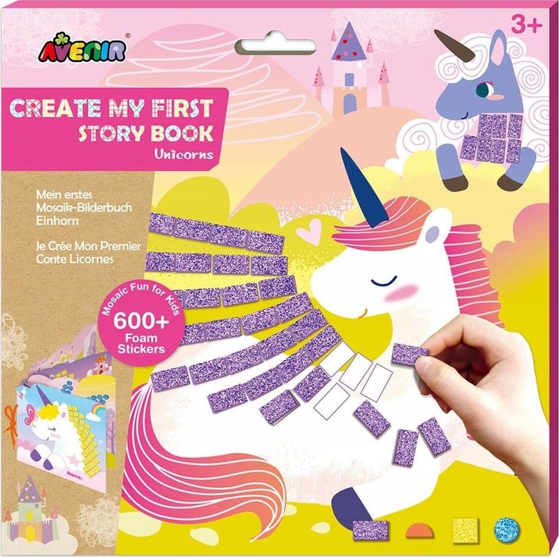 Liber me ngjitësa Avenir Create My First Story Book Unicorns, 600+ ngjitësa shkumë, për fëmijë 3+