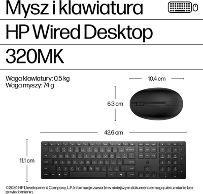 Set tastierë dhe mi HP Desktop 320MK, me kabllo, layout italian, i zi
