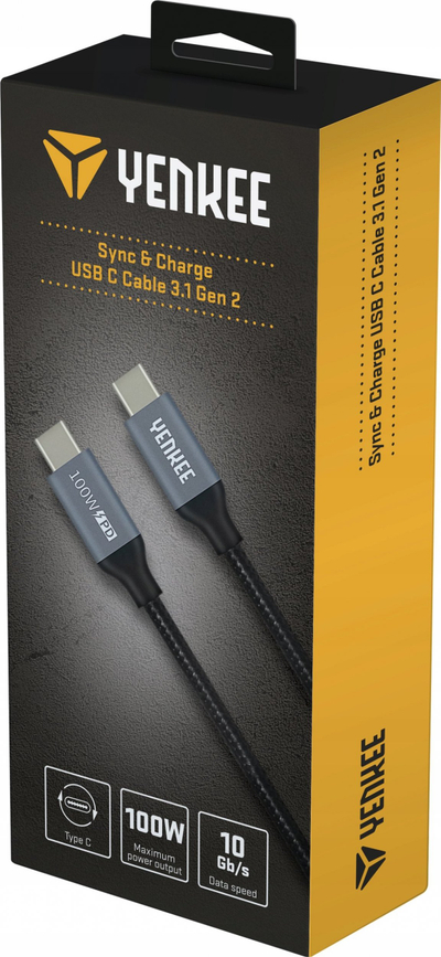 Kabllo USB-C Yenkee YCU 341, USB-C me USB-C, 1.5 m, 100 W, gri