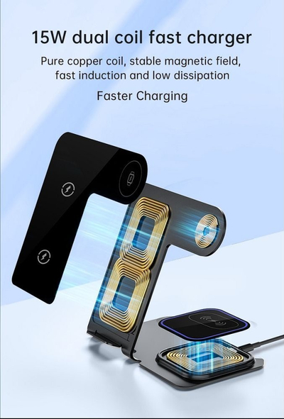 Karikues wireless 3 në 1 VEGER Y9, Qi 20W, gri