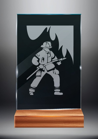 Trofe xhami me bazë mermeri Fire Department, 23.5cm, transparent