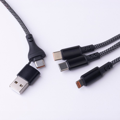 Kabllo karikimi Maxlife ALLin1, USB dhe USB-C në Lightning dhe 2x USB-C, 1 m 66W, e zezë