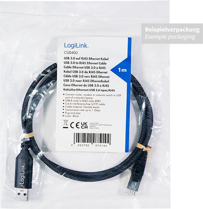 Мрежен кабел LogiLink CU0400, USB 3.0 во Ethernet, 1 m, црн